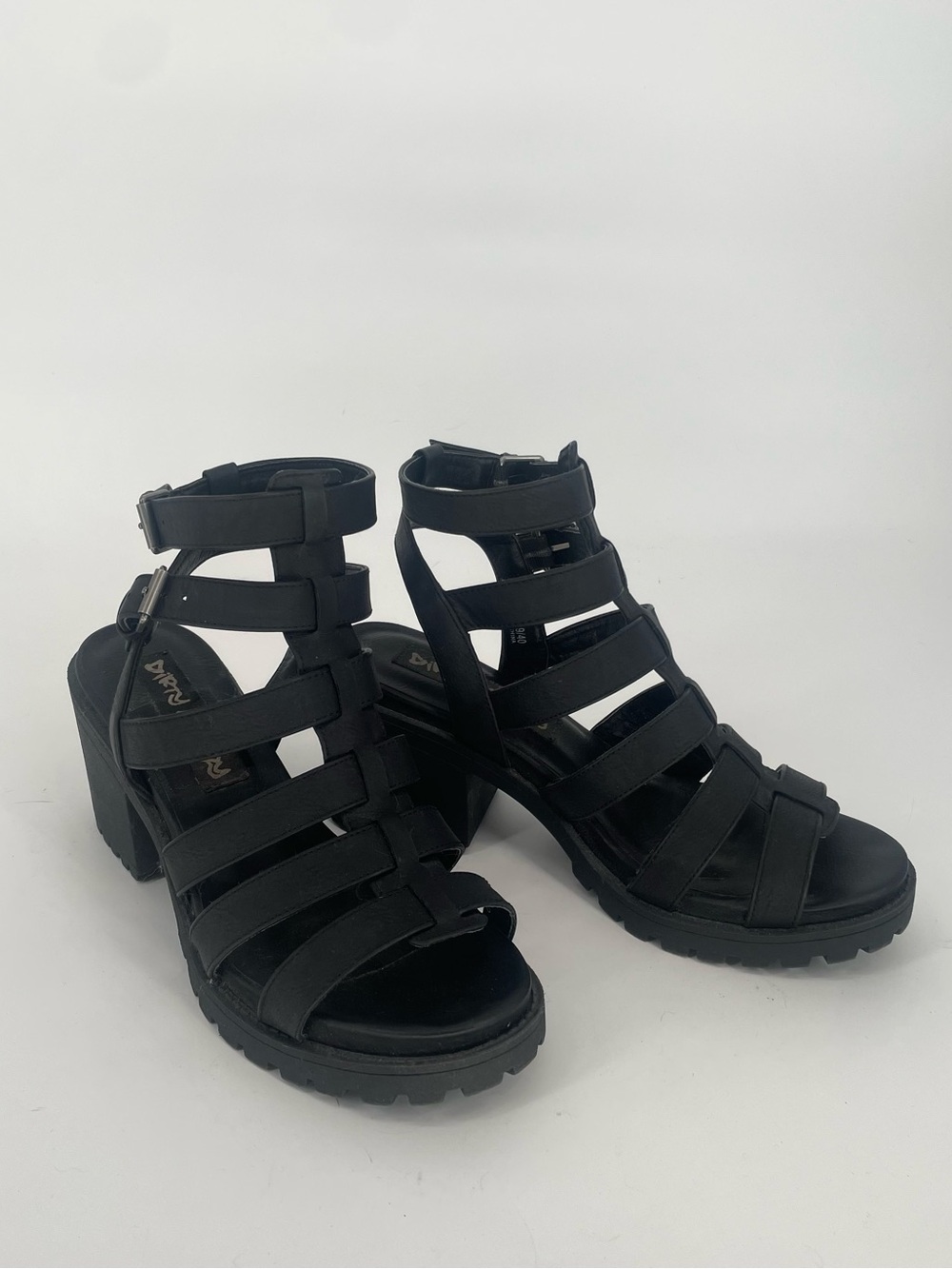 Y2K Grunge Style Dirty Laundry Black Caged Sandals Chunky Block Heel - Picture 2 of 13